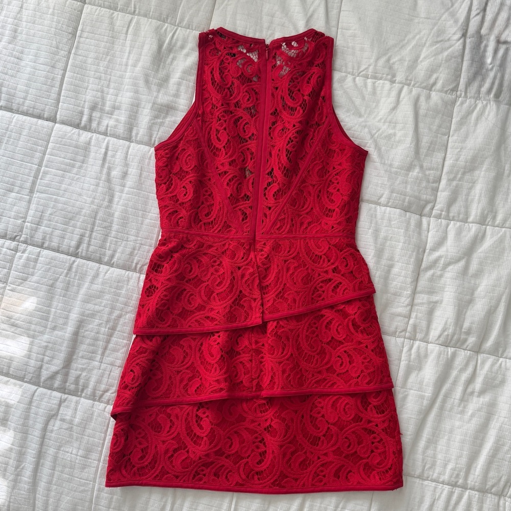 BCBG sleeveless red lace mini holiday dress - Picture 3 of 9